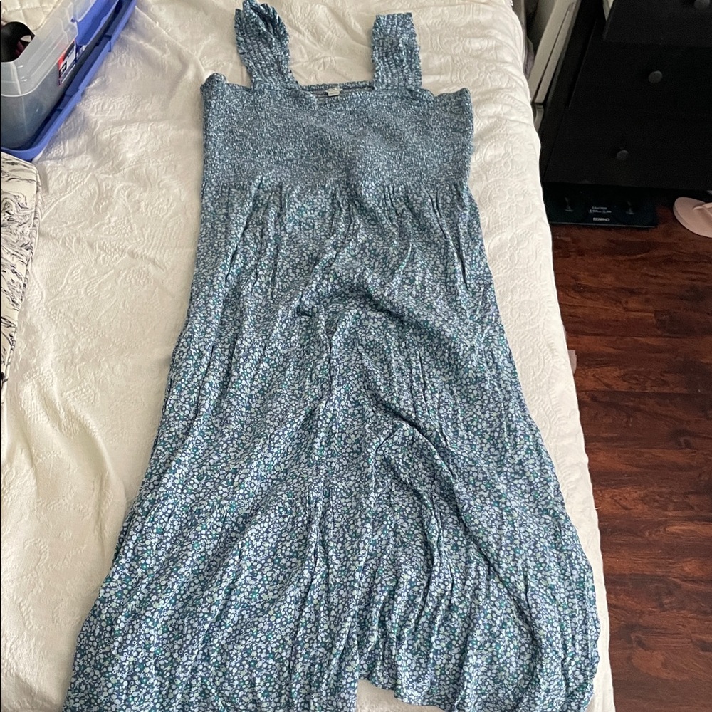 Aerie Smocked Blue Floral Midi Dress